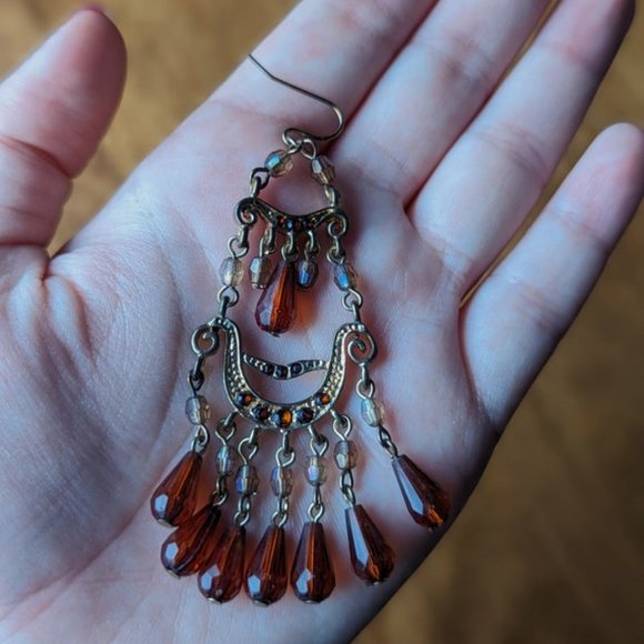 VINTAGE Boho Beaded Earrings Dangle Festival Gold Tone Embellished Accessories - Picture 7 of 7